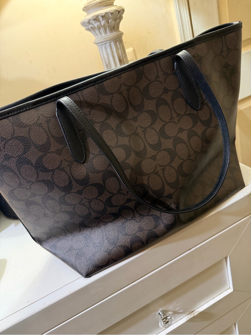 Coach Brown Signature Monogram Tote with Black Trim - Picture 2 of 4